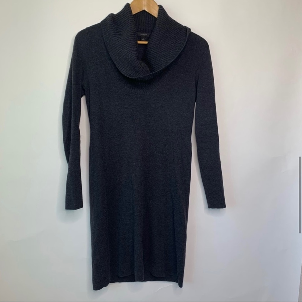 Ann Taylor Women's Extra Fine Merino Wool Grey Cowl Neck Sweater Dress, Size S